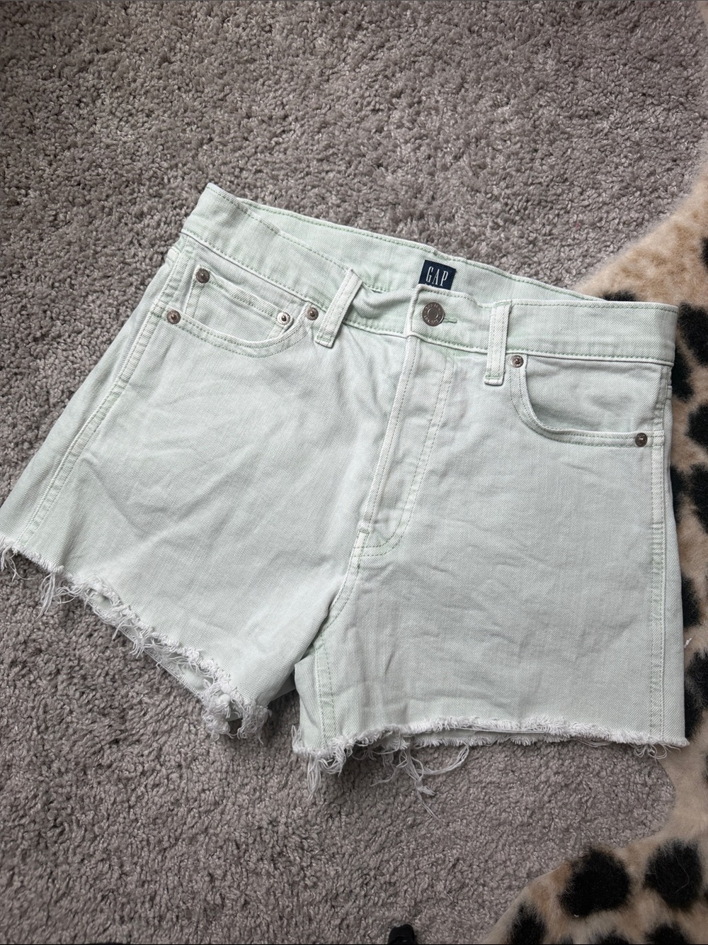 GAP Pale Mint Raw-Hem Denim Shorts